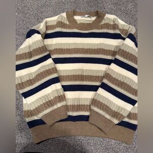 Baltic Born Striped Crewneck Sweater in Navy, Beige & Cream